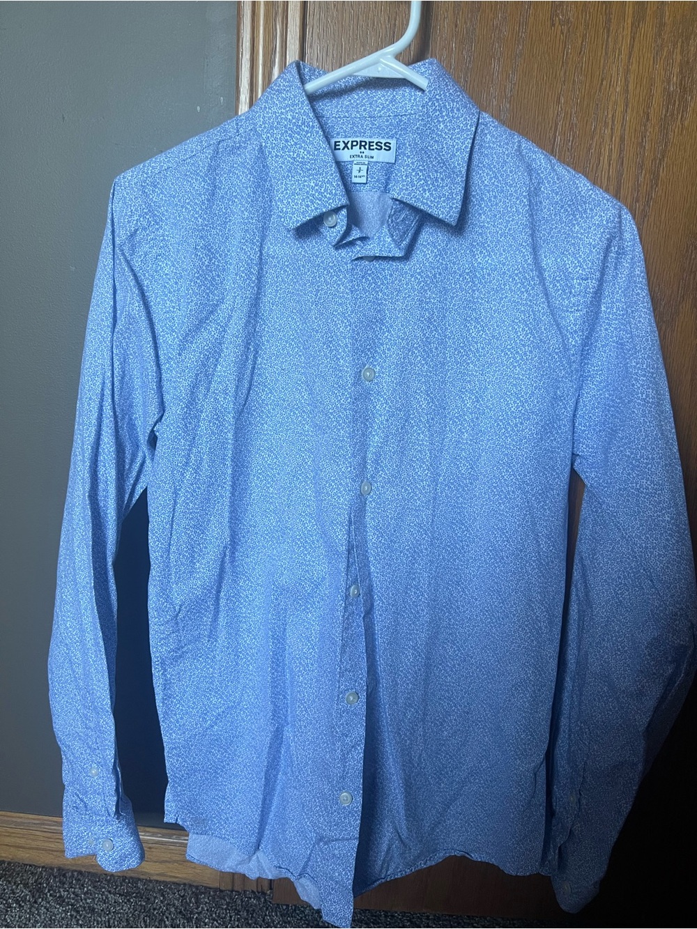 Express Men’s Blue Micro-Print Button-Up Shirt